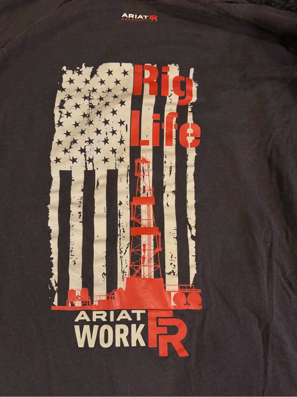 Ariat Work FR Rig Life USA Flag Graphic Pocket Tee Black Cotton Crew Neck 2XL